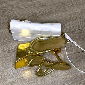 Gold shoes and white bag combo